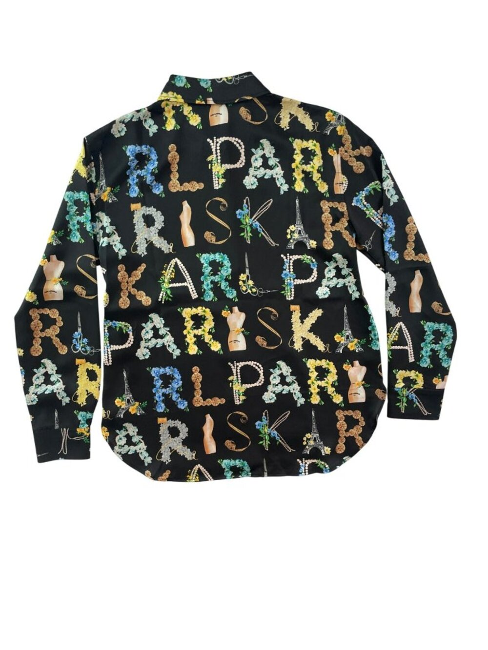 Karl Lagerfeld Paris Black Floral Alphabet Button-Up Shirt Wmns Sz S NWT MSRP$99 - Picture 2 of 7